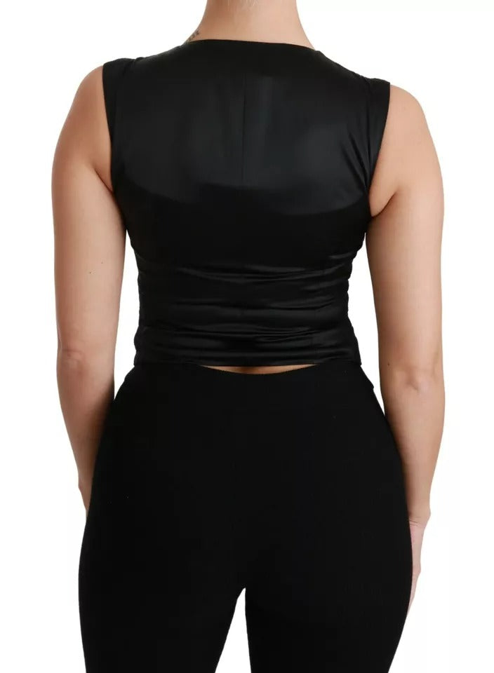 Black Lace Waistcoat Slim Vest Silk Top - ventzia