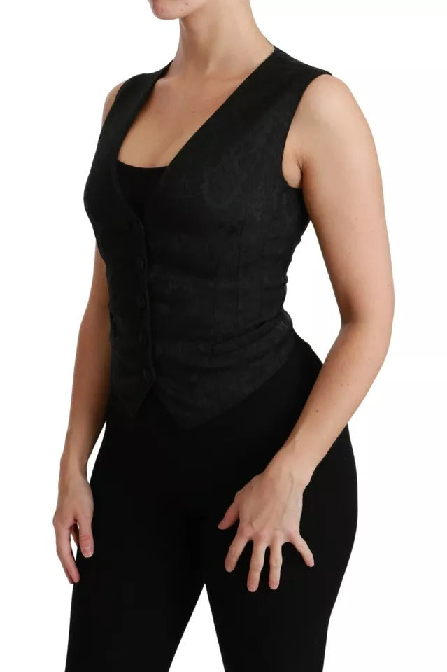 Black Lace Waistcoat Slim Vest Silk Top - ventzia