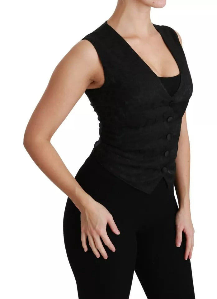 Black Lace Waistcoat Slim Vest Silk Top - ventzia