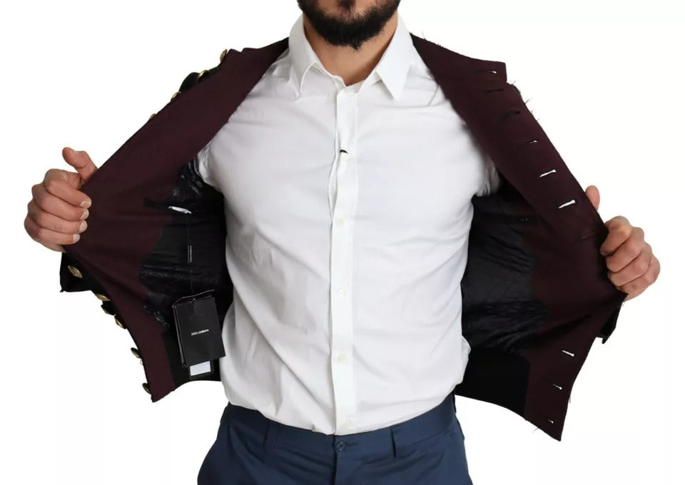 Black Button Embellished Military Jacket - ventzia