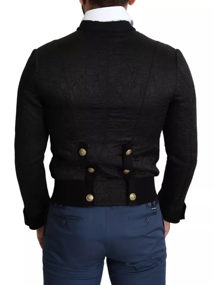 Black Button Embellished Military Jacket - ventzia