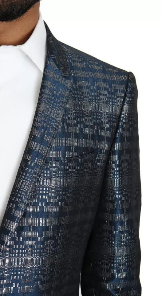 Blue Silver Shiny 2 Piece Slim GOLD Suit - ventzia