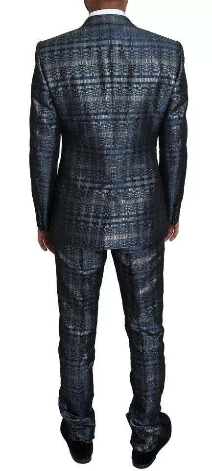 Blue Silver Shiny 2 Piece Slim GOLD Suit - ventzia