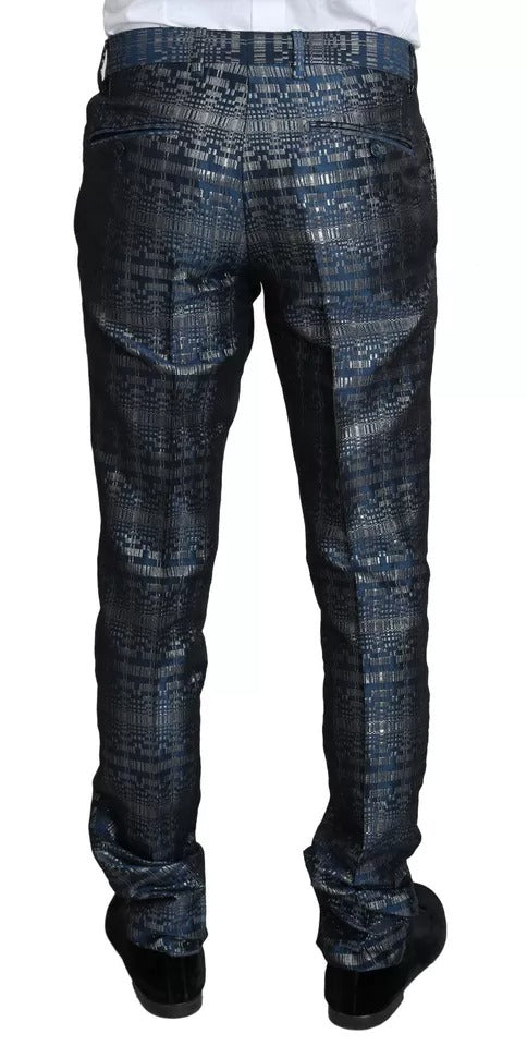Blue Silver Shiny 2 Piece Slim GOLD Suit - ventzia