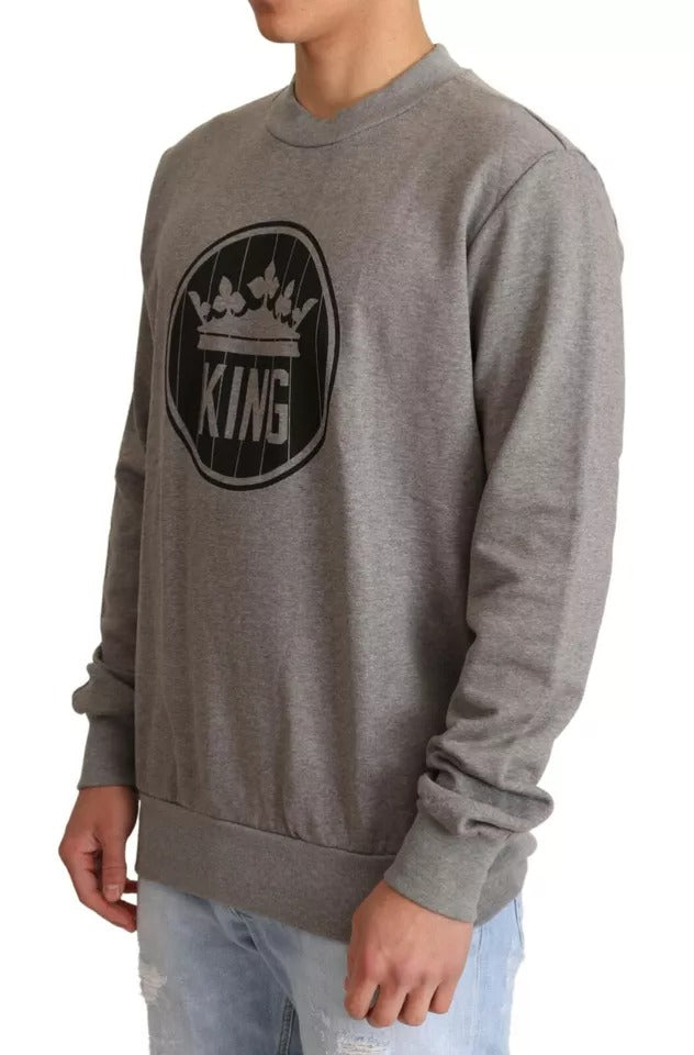 Gray Crown King Cotton Pullover Sweater - ventzia