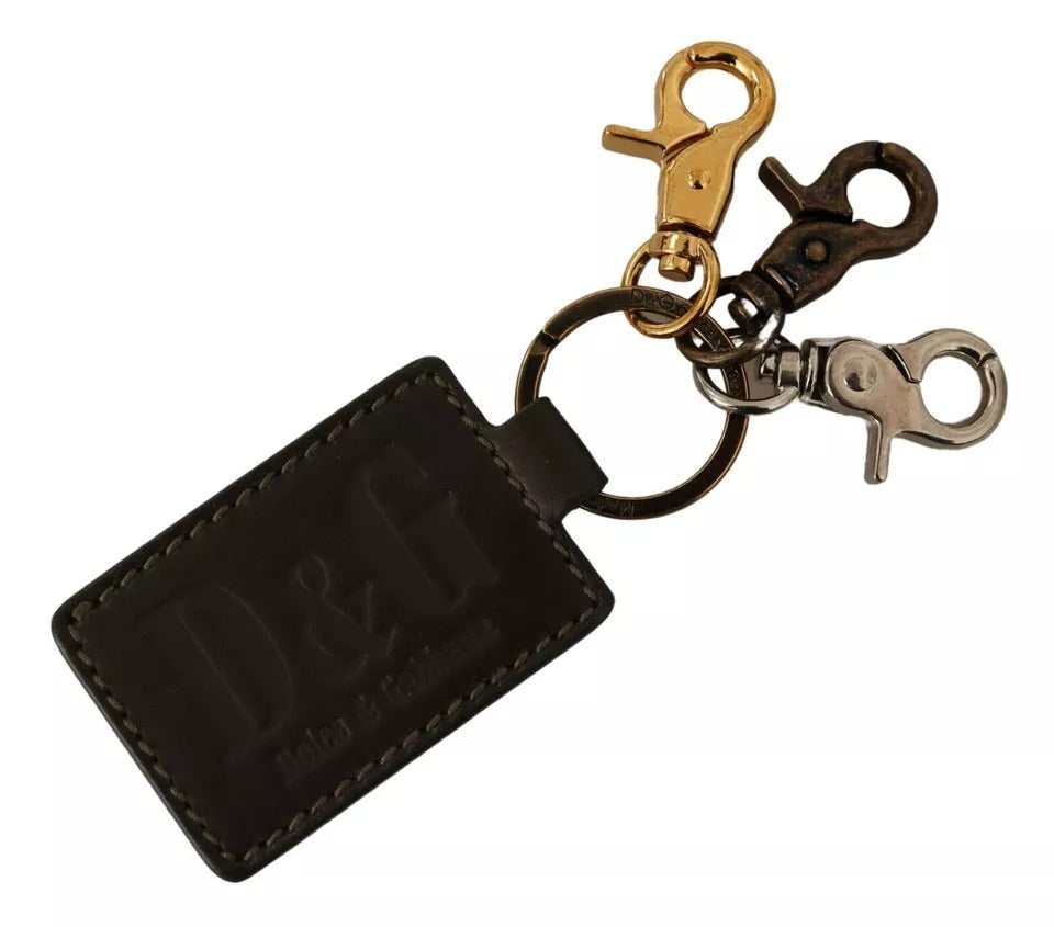 Green Leather D&G Logo Metal Ring Hook Keyring Keychain - ventzia