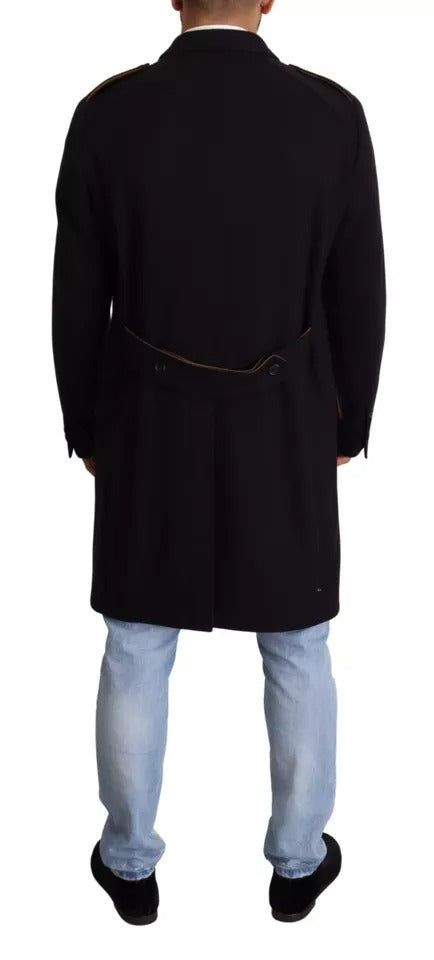 Blue Trench Coat Long Wool Stretch Jacket - ventzia