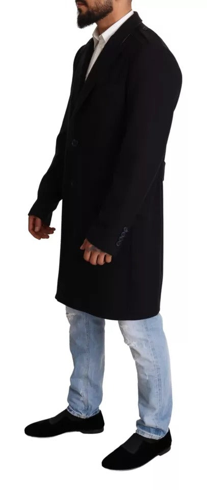 Blue Trench Coat Long Wool Stretch Jacket - ventzia
