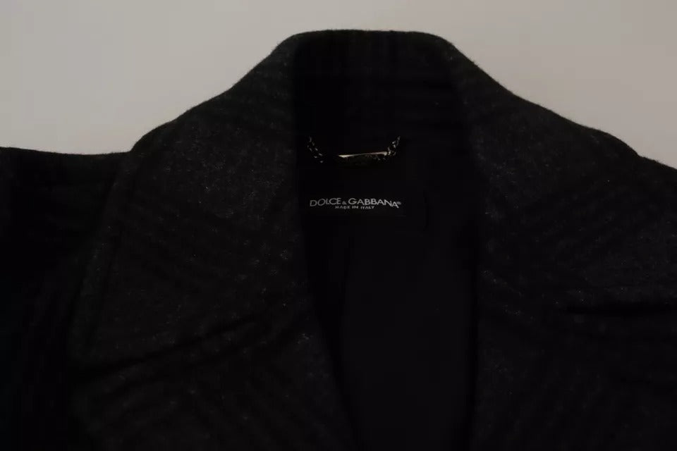 Black Trench Coat Check Wool Jacket - ventzia