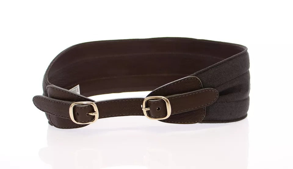 Brown D&G Leather Linnen Logo Belt - ventzia