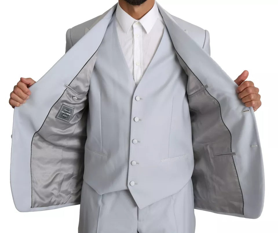 Light Blue SICILIA Wool 3 Piece Suit - ventzia