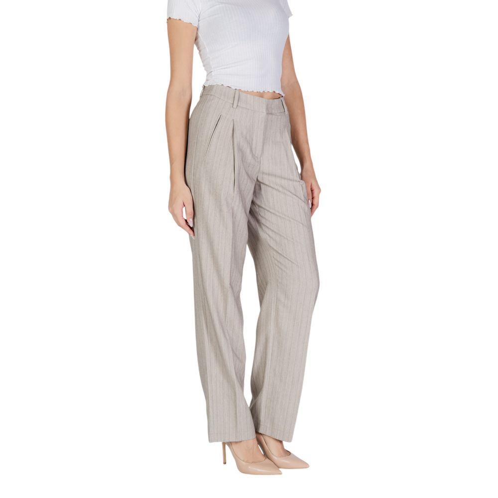 Gray Polyester Casual Pants