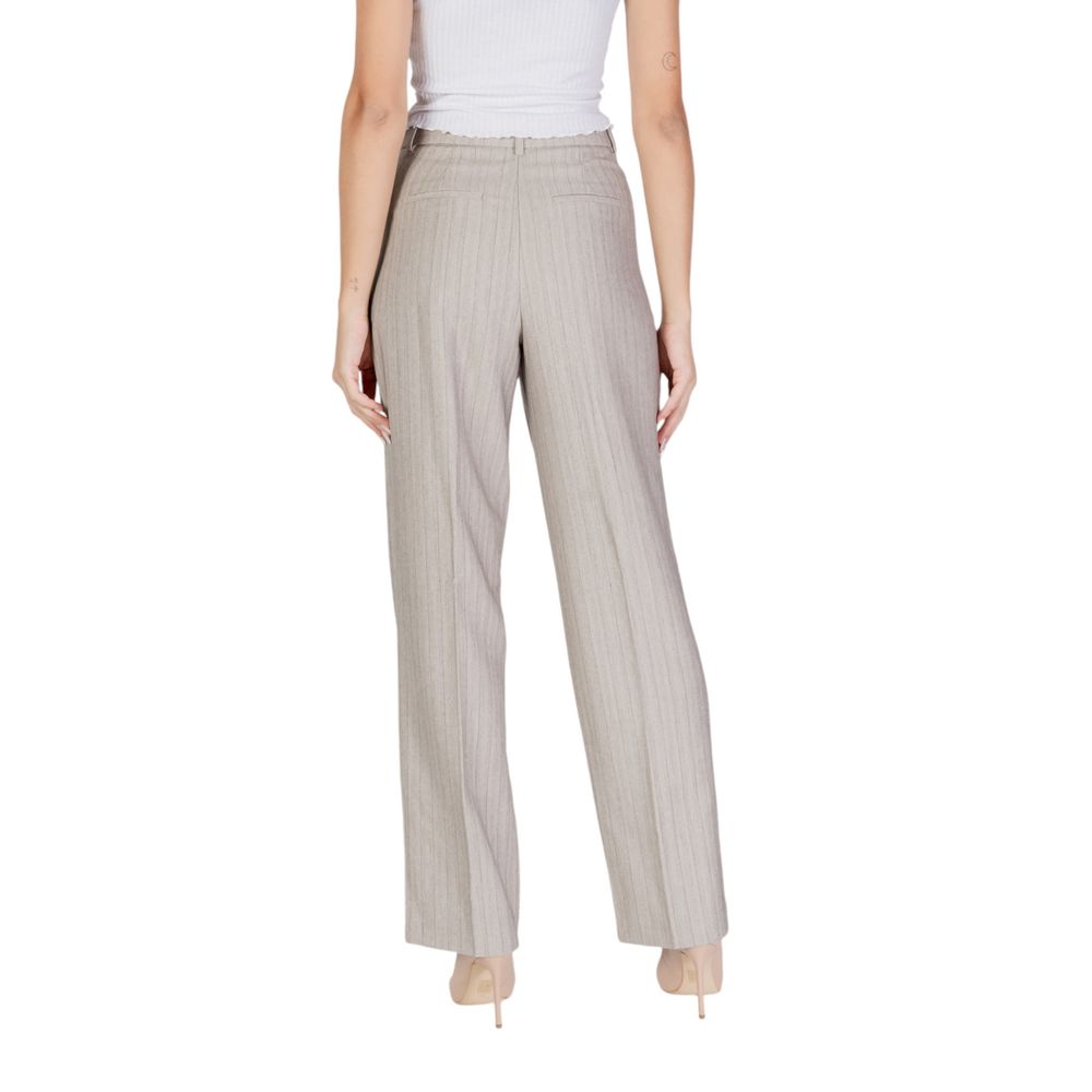 Gray Polyester Casual Pants