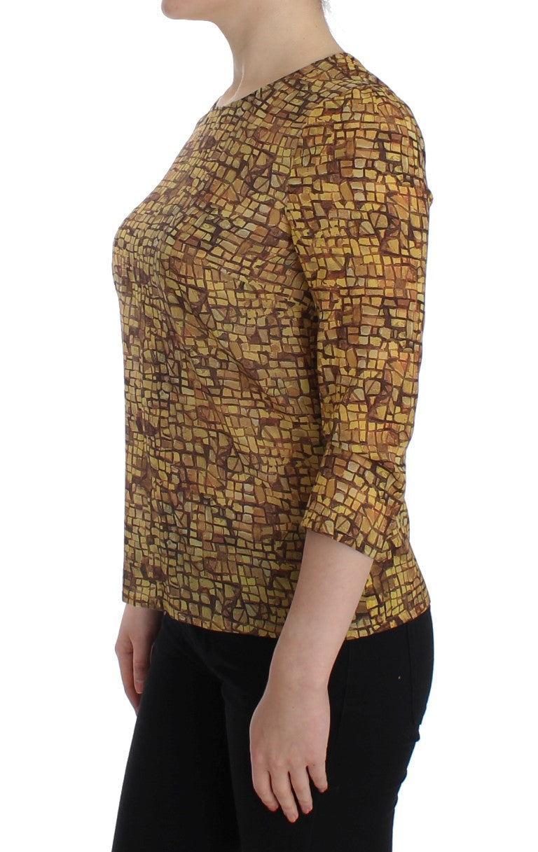Sicilian Mosaic Print Silk Blouse - ventzia