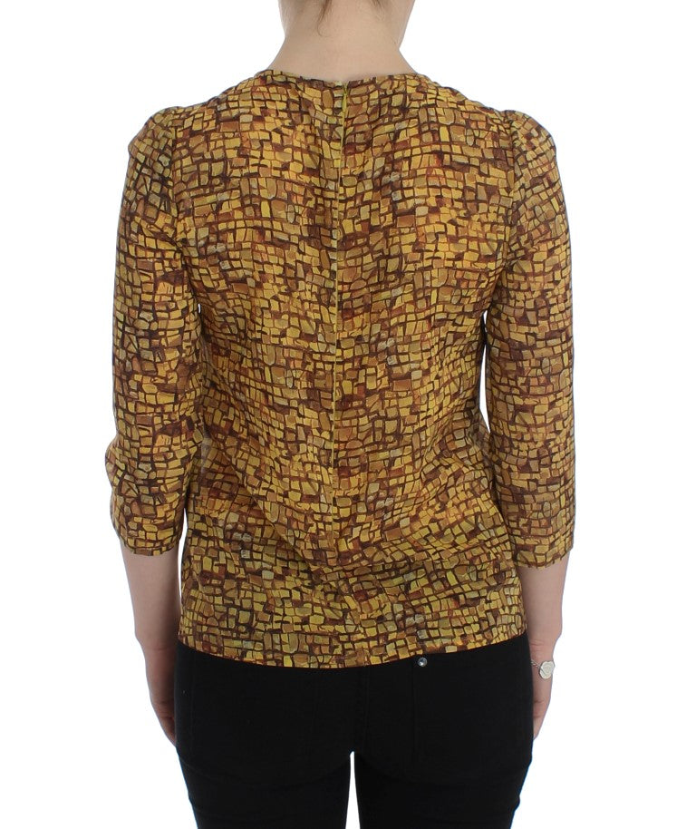 Sicilian Mosaic Print Silk Blouse - ventzia