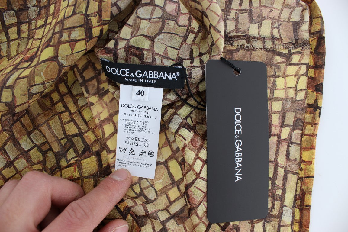 Sicilian Mosaic Print Silk Blouse - ventzia