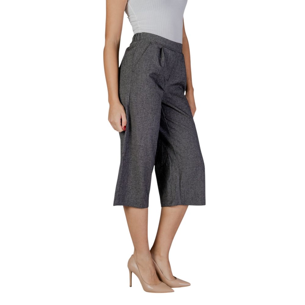 Black And White Polyester Cropped Pant - ventzia