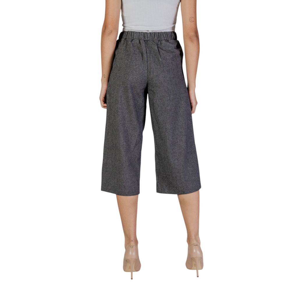 Black And White Polyester Cropped Pant - ventzia
