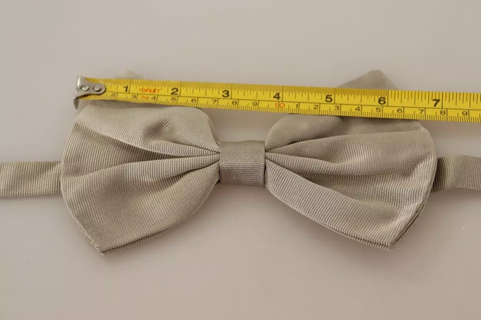 Silver Gray 100% Silk Adjustable Neck Bow Tie - ventzia