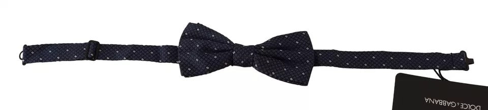 Blue Patterned Silk Adjustable Neck Bow Tie Men - ventzia