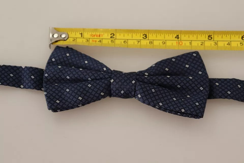 Blue Patterned Silk Adjustable Neck Bow Tie Men - ventzia