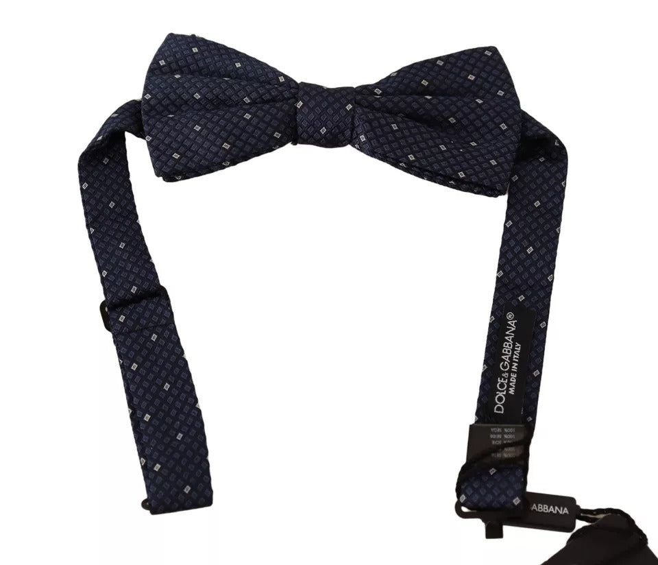Blue Patterned Silk Adjustable Neck Bow Tie Men - ventzia