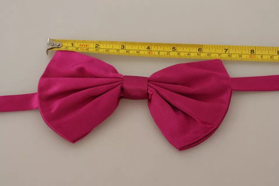 Pink 100% Silk Adjustable Neck Bow Tie Men - ventzia