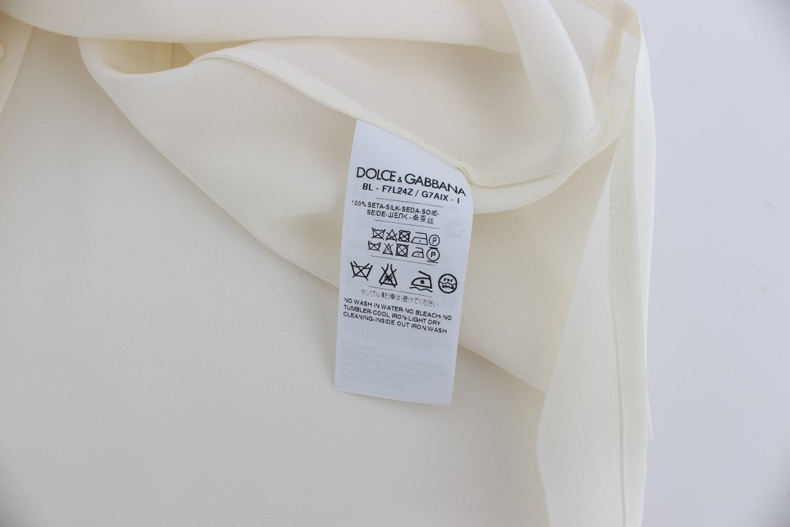 Ivory Sequined Silk Blouse Top - ventzia