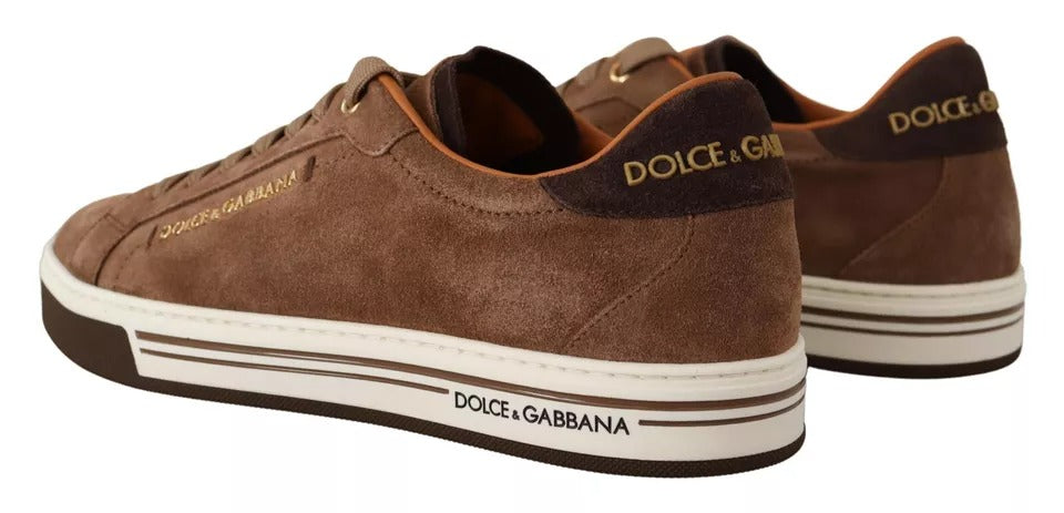 Brown Suede Logo Low Top Sneakers Men Shoes - ventzia