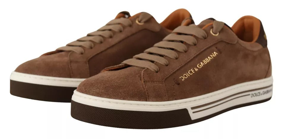 Brown Suede Logo Low Top Sneakers Men Shoes - ventzia
