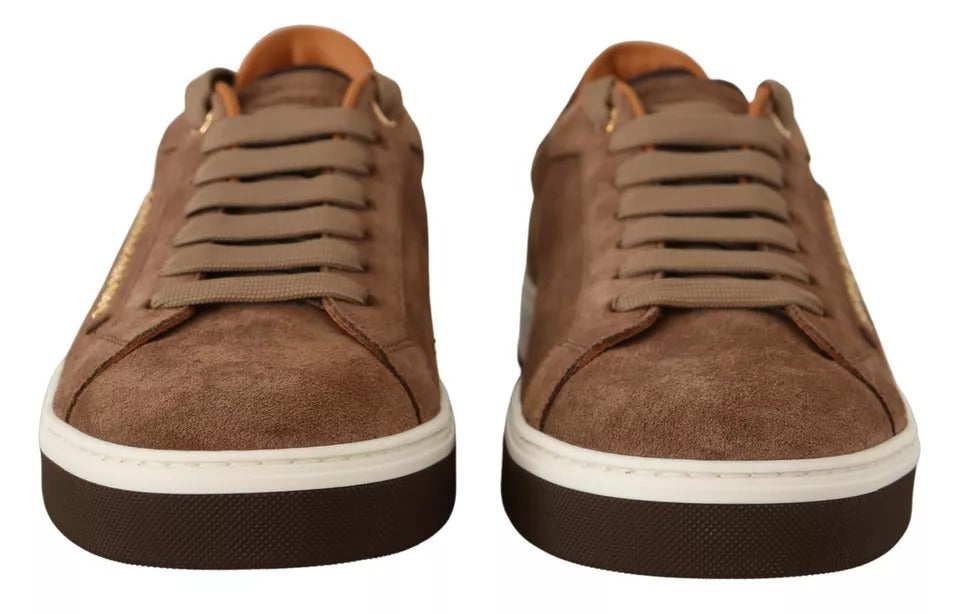 Brown Suede Logo Low Top Sneakers Men Shoes - ventzia