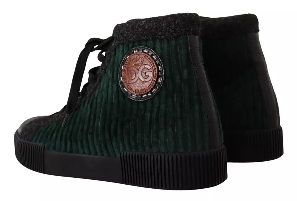 Green Corduroy High Tops Sneakers Mens Casual Shoes - ventzia
