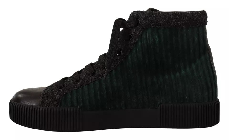 Green Corduroy High Tops Sneakers Mens Casual Shoes - ventzia