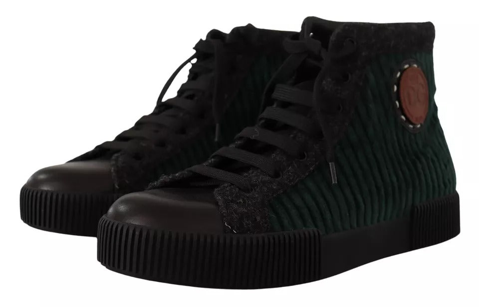 Green Corduroy High Tops Sneakers Mens Casual Shoes - ventzia