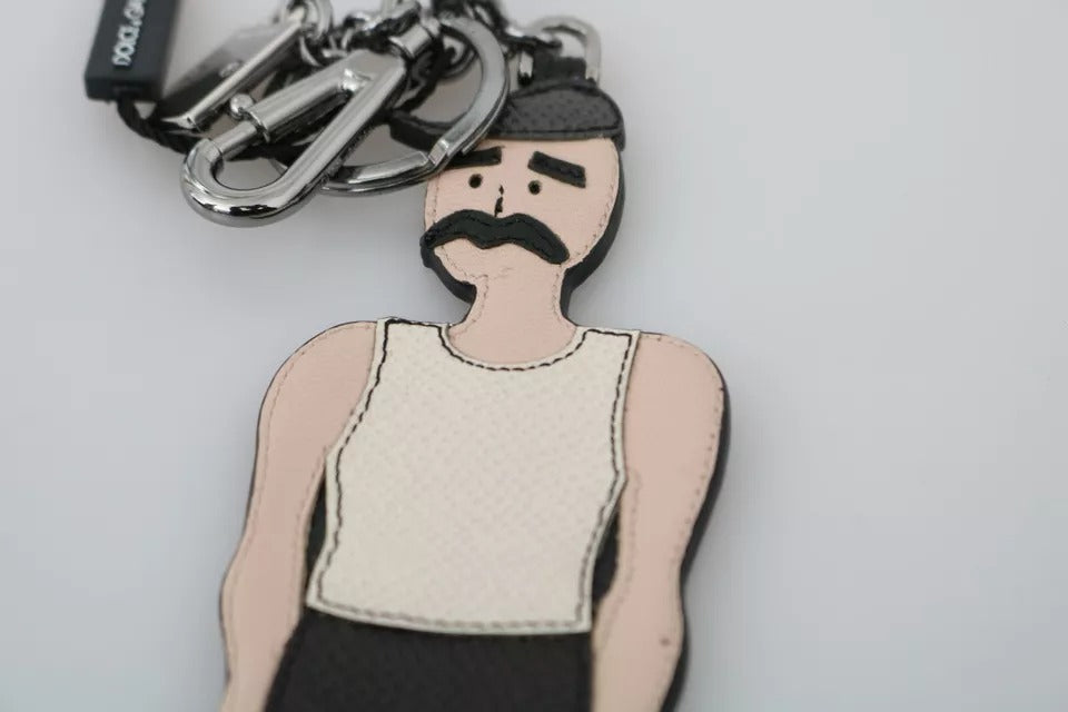 Black Leather Fisherman Logo Badge Keyring Keychain - ventzia