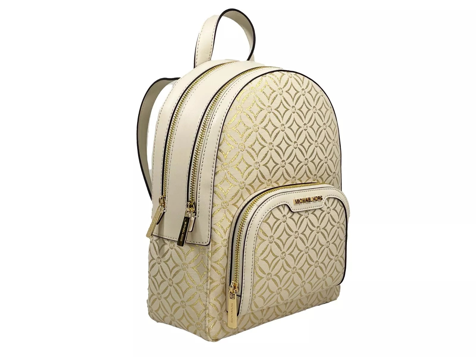 Jaycee Medium Zip Pocket Backpack Bag Cream Gold - ventzia