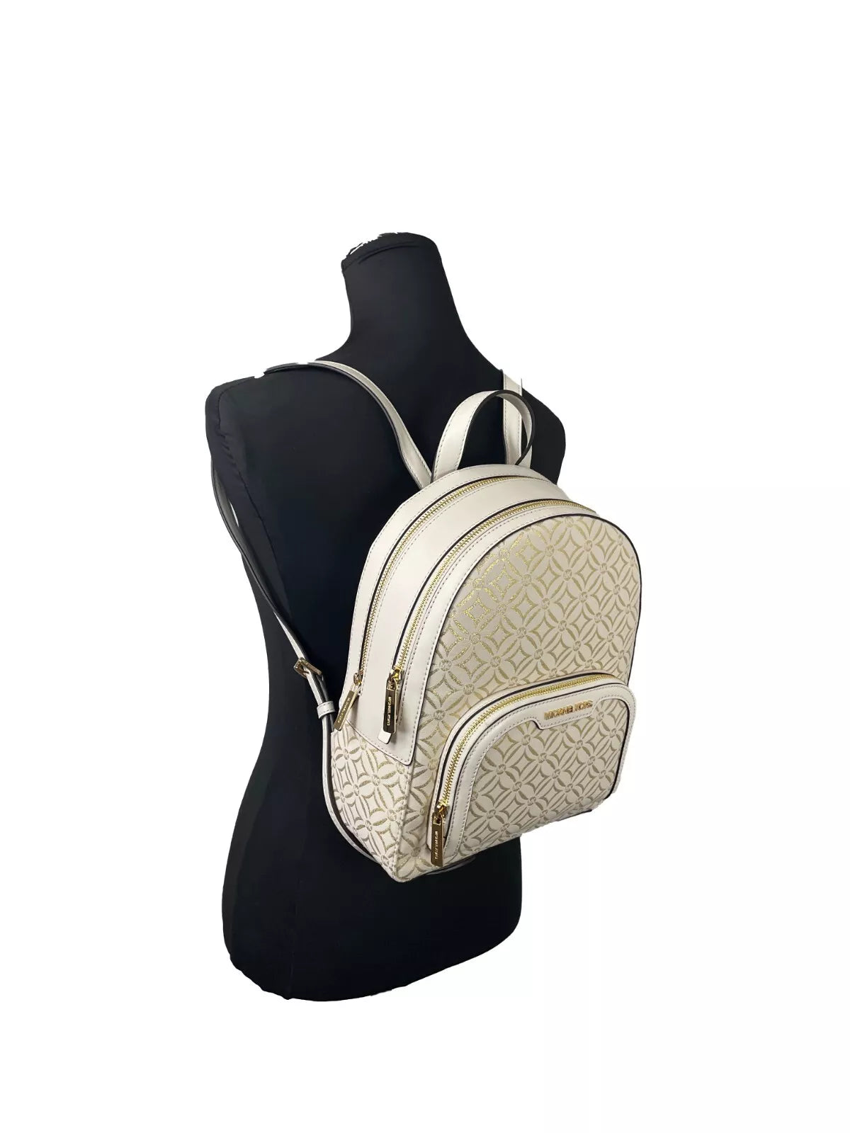 Jaycee Medium Zip Pocket Backpack Bag Cream Gold - ventzia