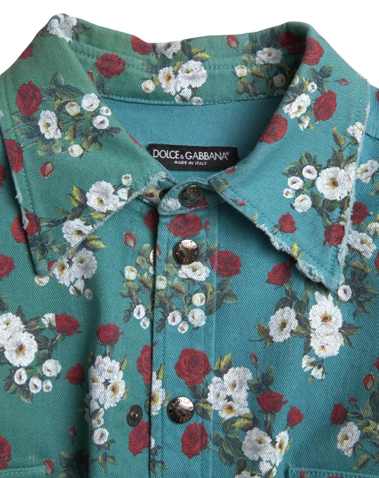 Blue Floral Cotton Button Down Denim Shirt - ventzia