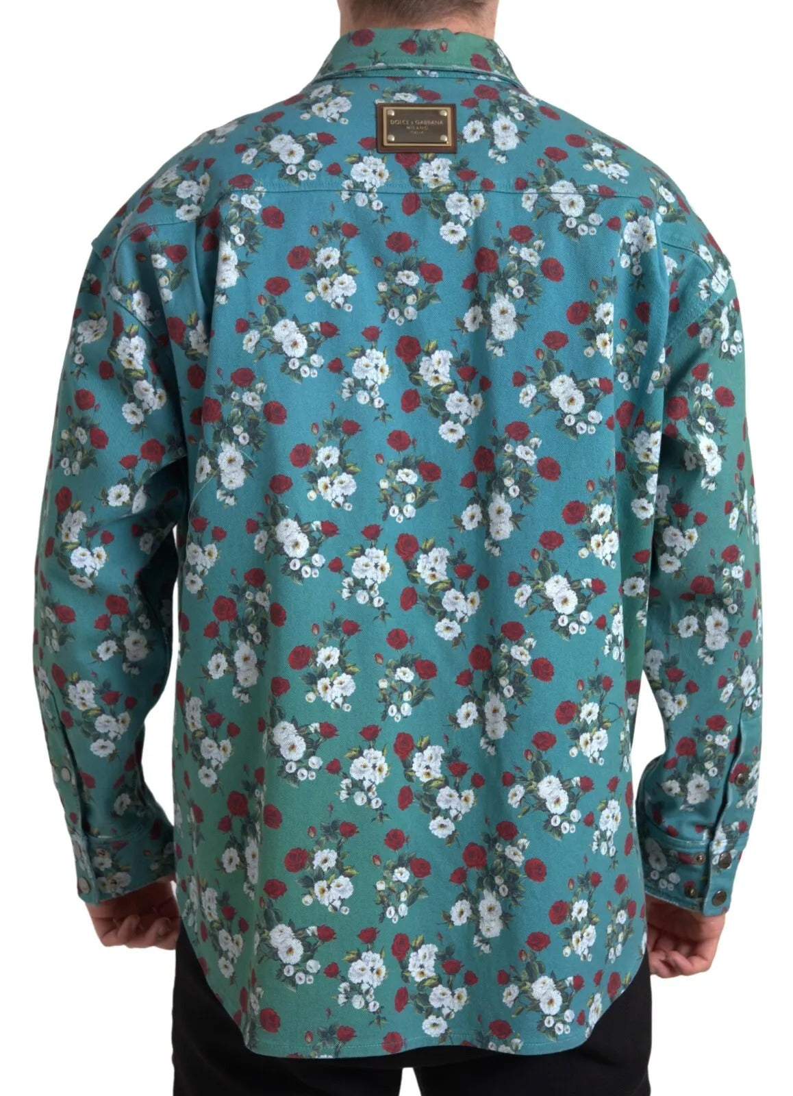 Blue Floral Cotton Button Down Denim Shirt - ventzia