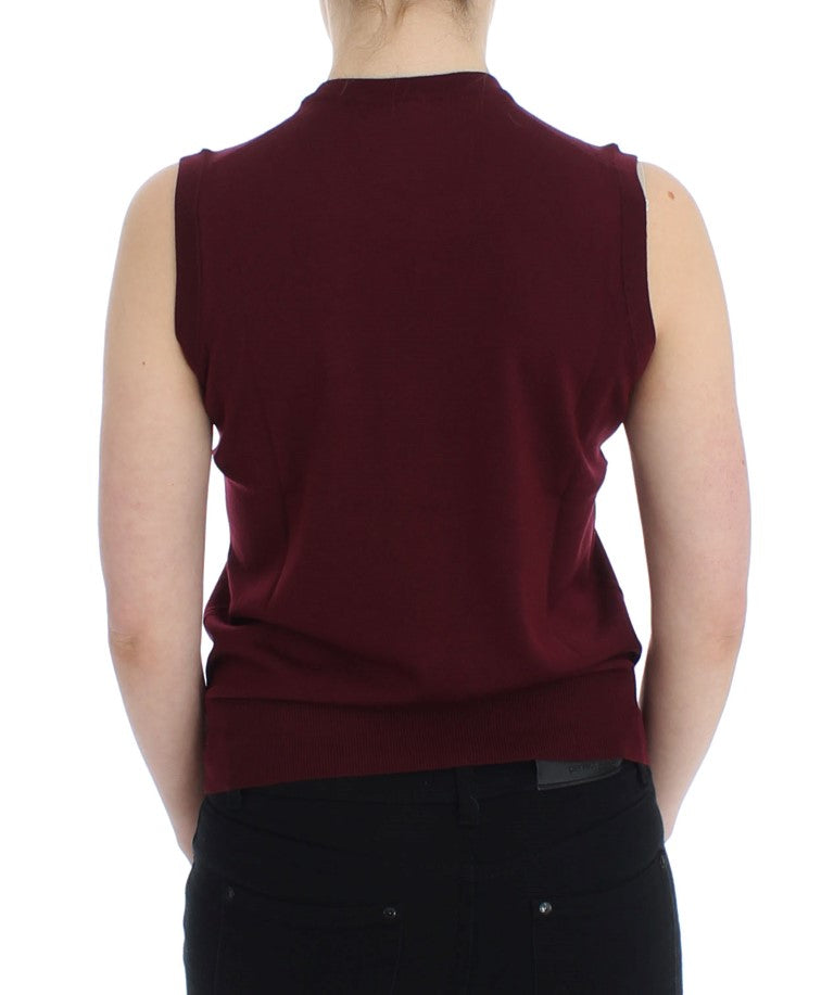 Elegant Red Wool Sleeveless Pullover Vest - ventzia