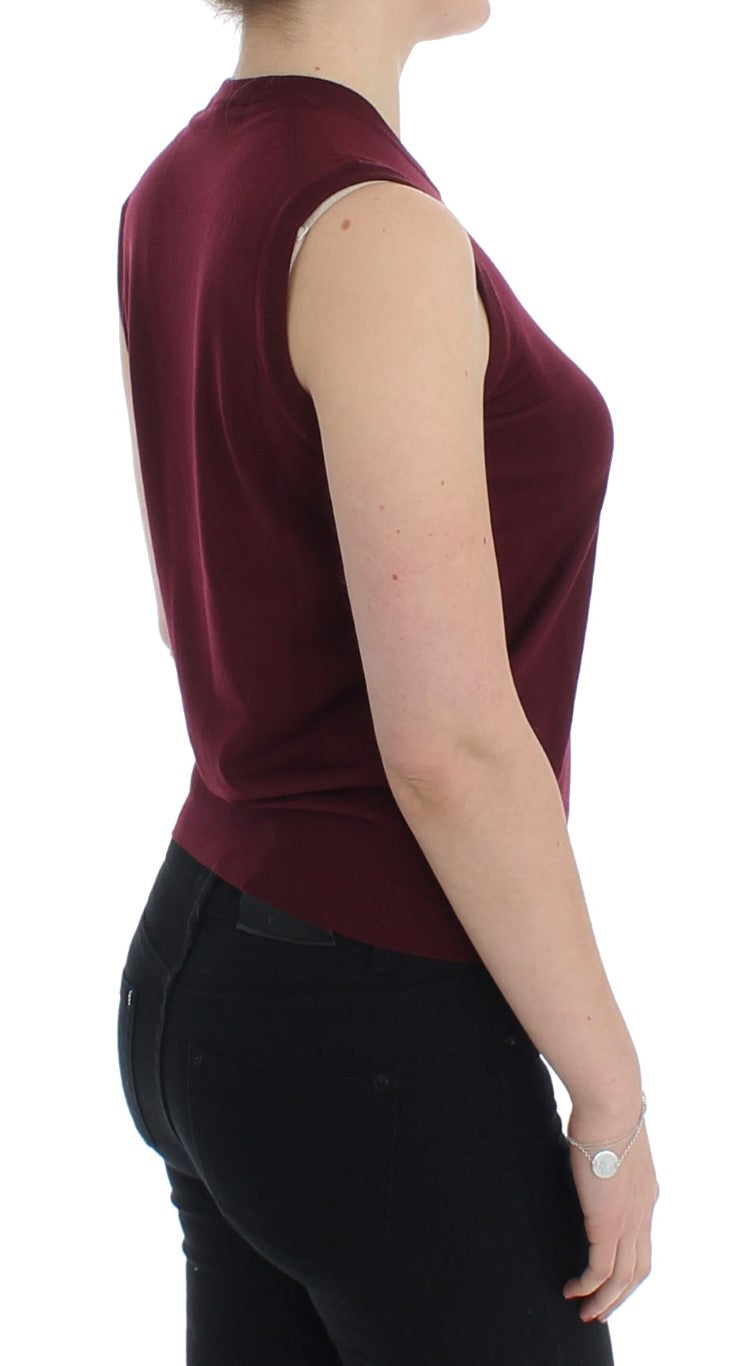 Elegant Red Wool Sleeveless Pullover Vest - ventzia