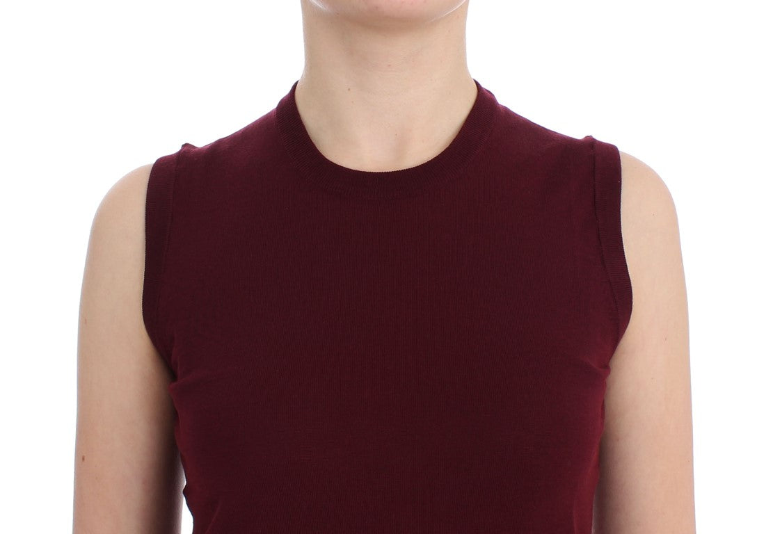 Elegant Red Wool Sleeveless Pullover Vest - ventzia