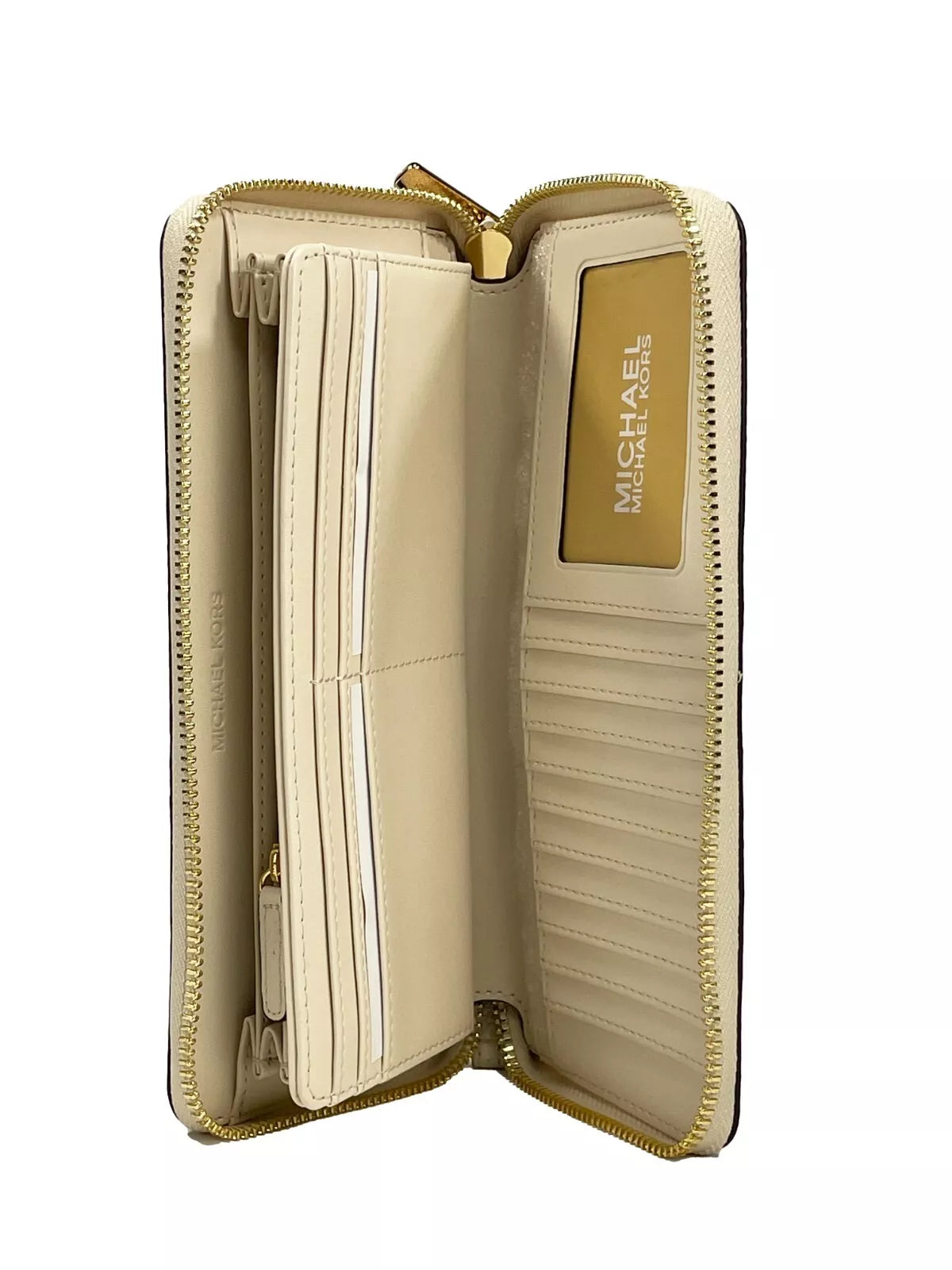 Jet Set Travel Center Stripe Signature Continental Wallet Vanilla Pale Gold - ventzia