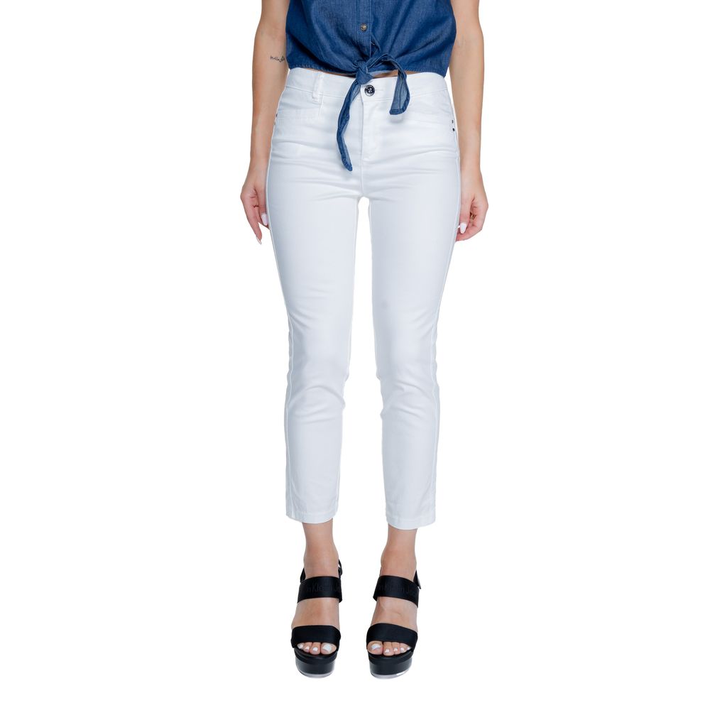 White Cotton Casual Pants - ventzia