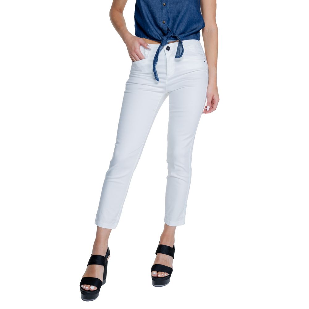 White Cotton Casual Pants - ventzia