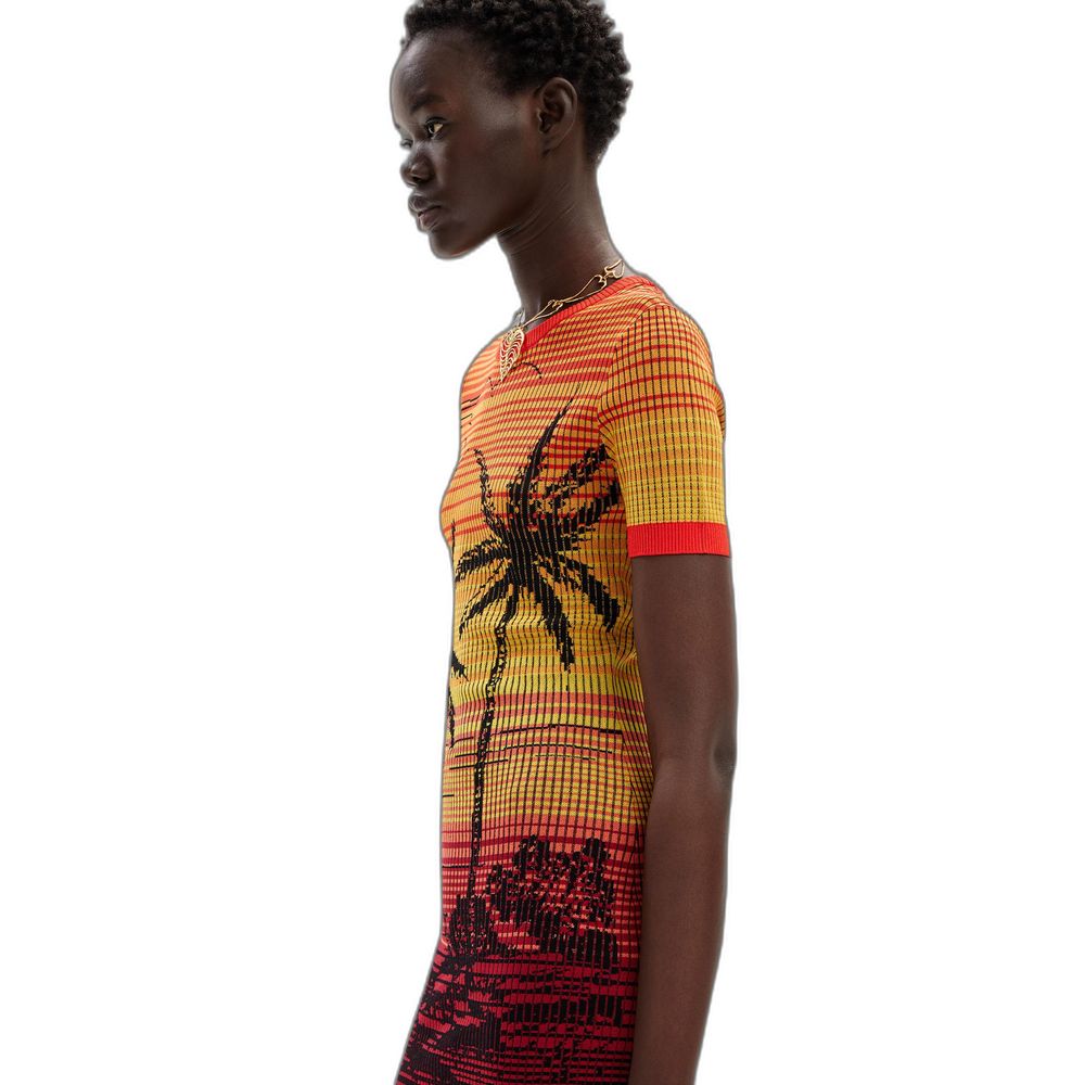 Red Viscose Midi Dress - ventzia