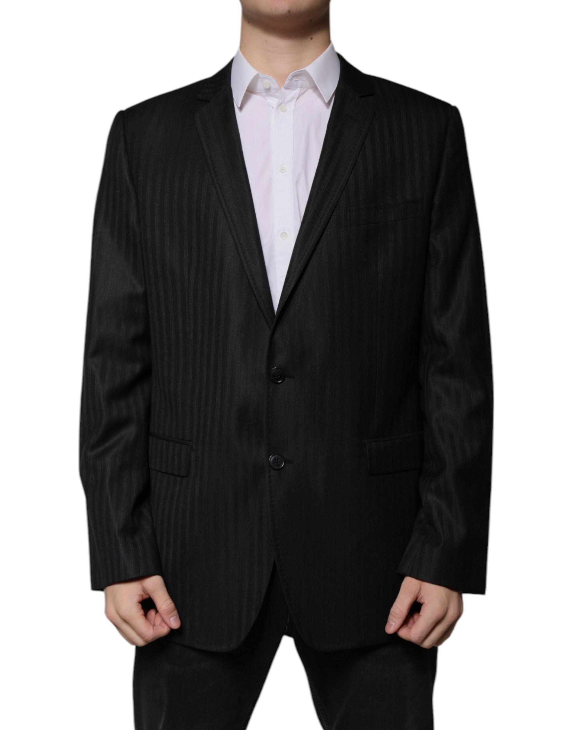 Black Stripe Wool Single Breasted Blazer - ventzia
