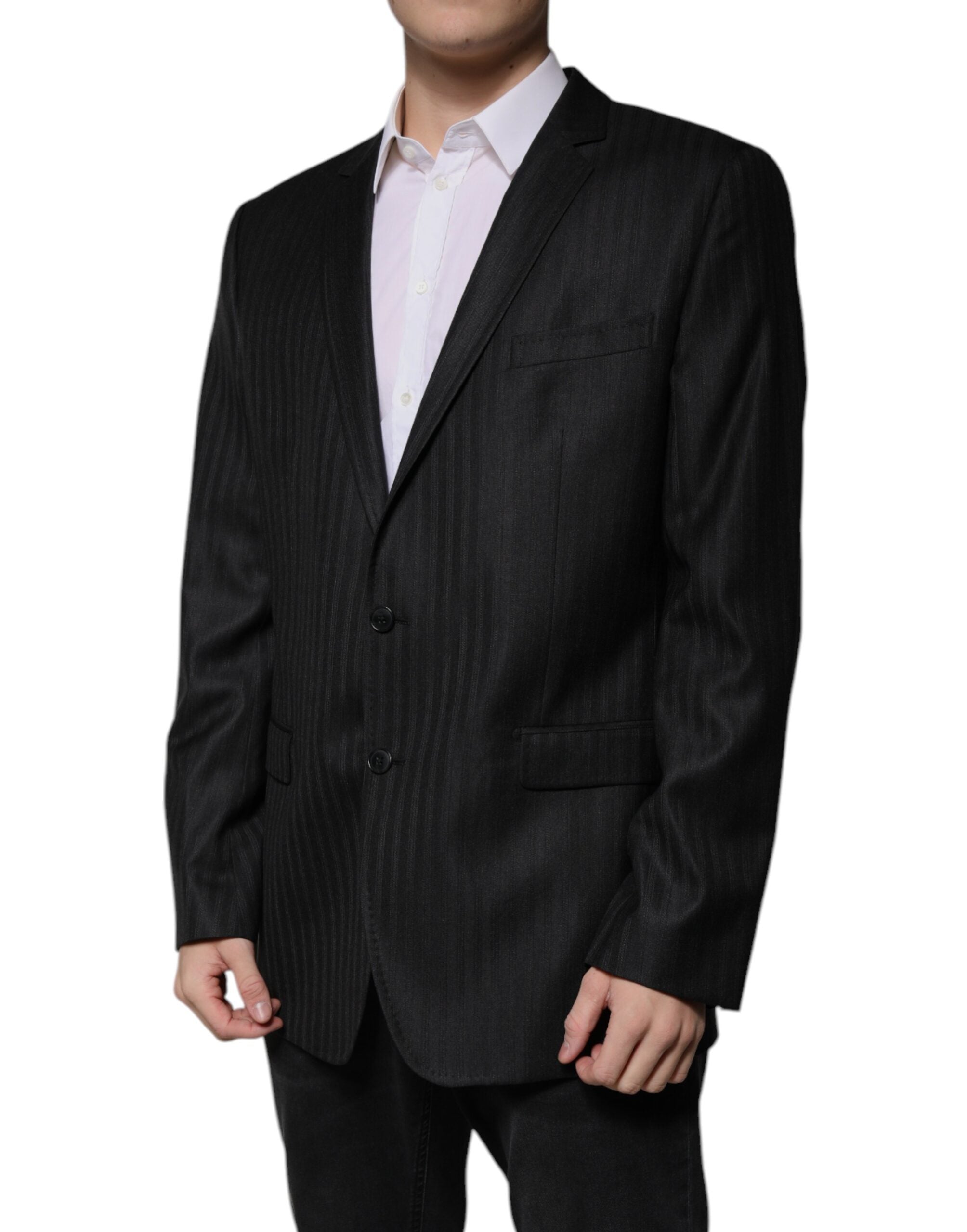 Black Stripe Wool Single Breasted Blazer - ventzia
