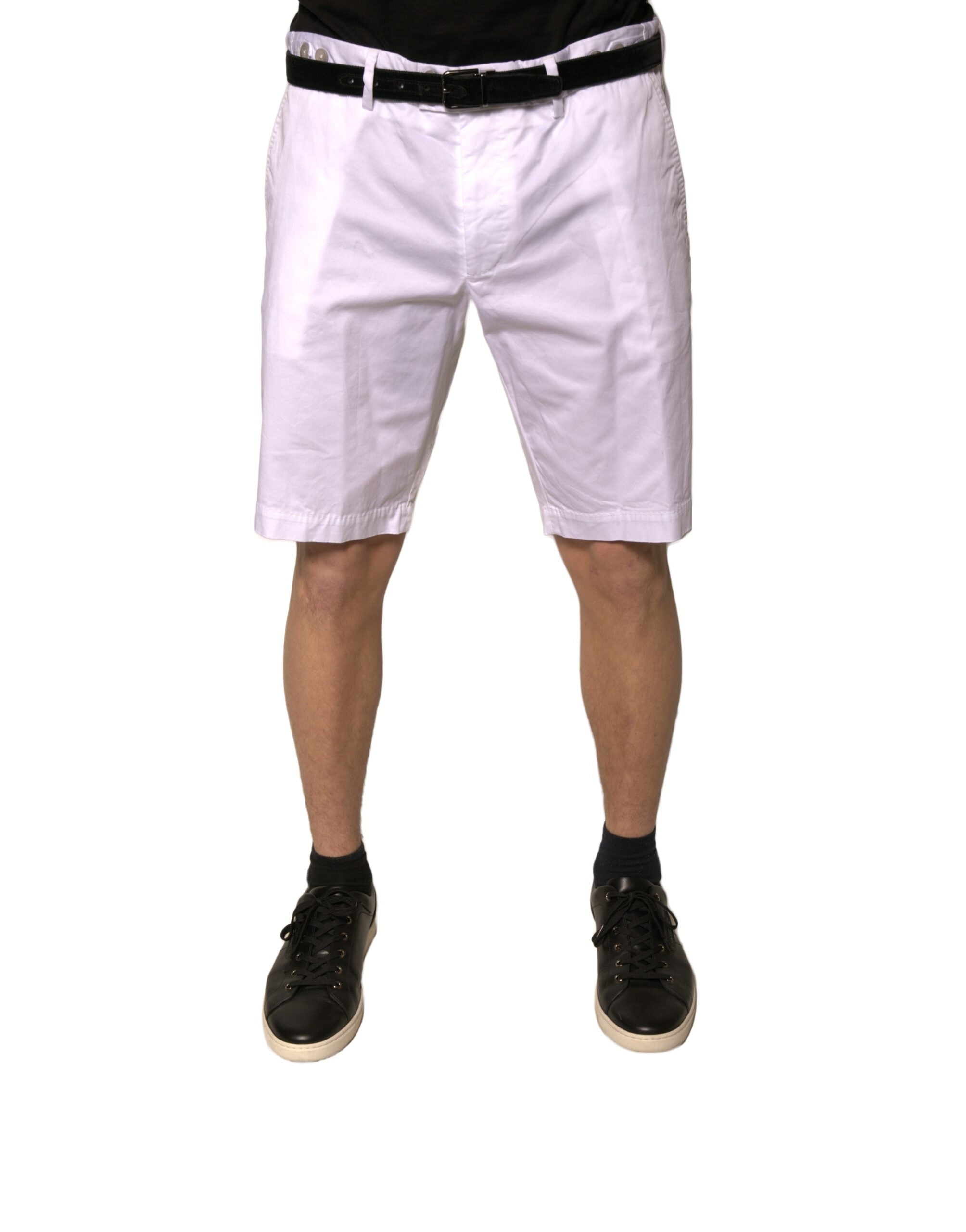 White Chinos Cotton Stretch Casual Shorts - ventzia