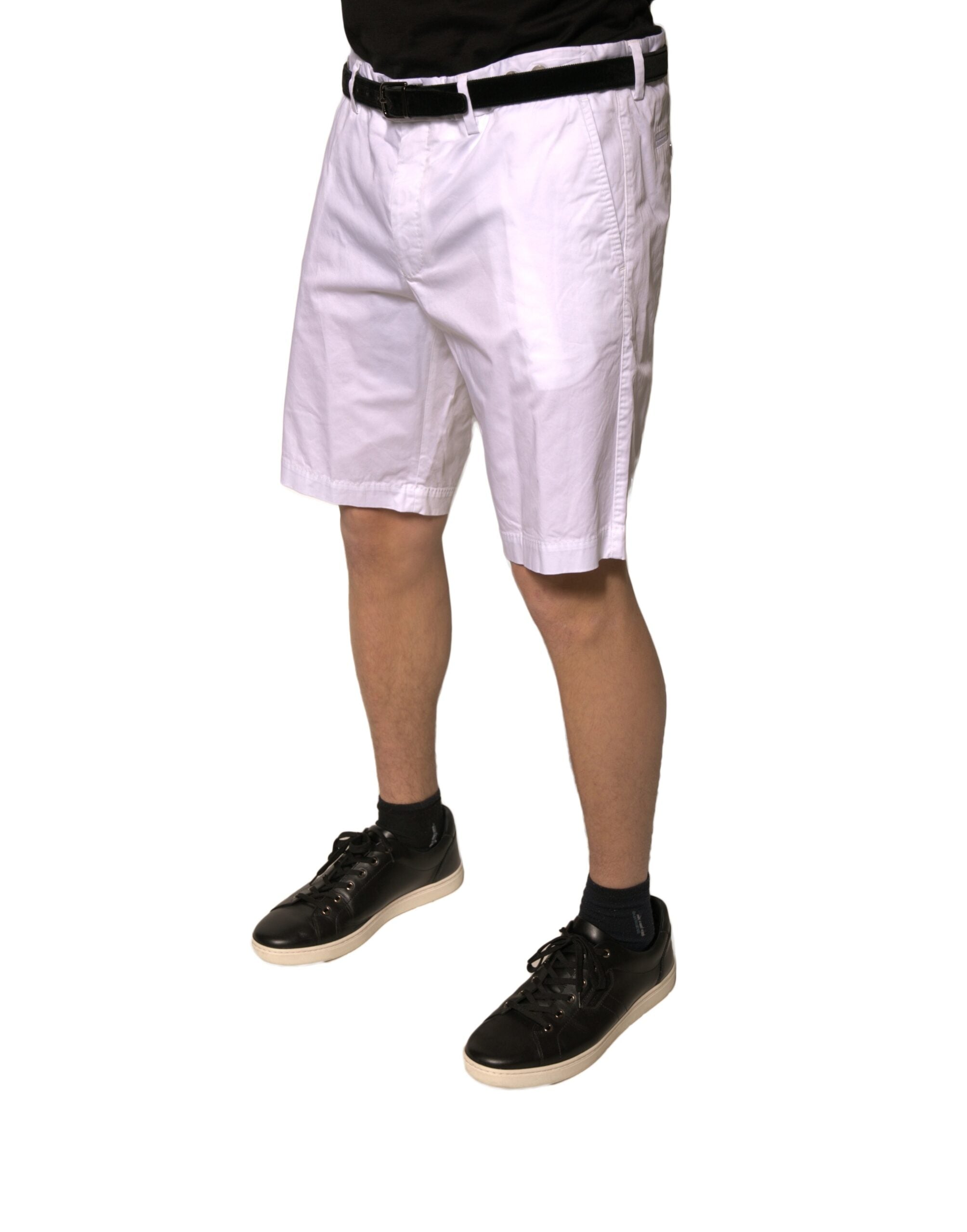 White Chinos Cotton Stretch Casual Shorts - ventzia